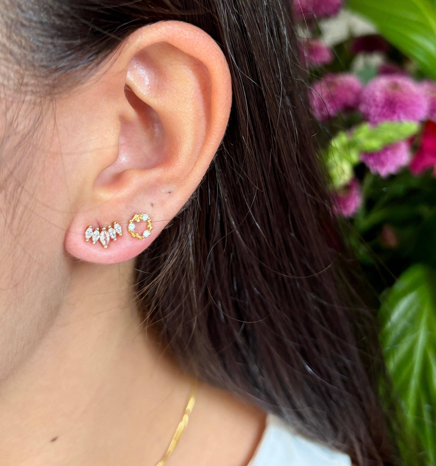 Ocean Ripples - 14ct Gold Plated Cubic Zirconia Climber Earrings