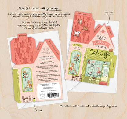 Two For Joy Illustration - Cat Cafe Birthday Card – 3D Slot Together Card Greeting Card