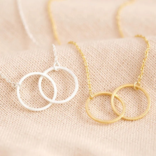 Brushed Interlocking Hoop Necklace in Gold or silver