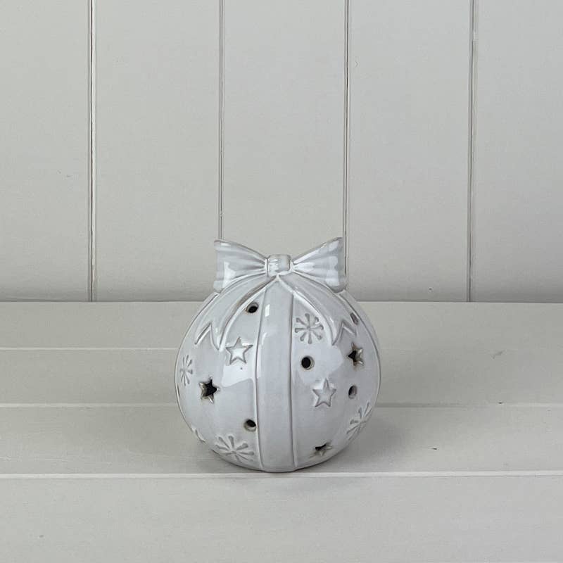 Satchville - Glazed Ceramic Bauble With Bow Ornament