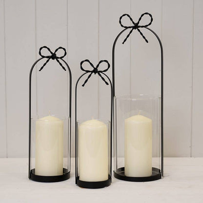 Satchville - Medium Black Metal Candle Holder with Bow