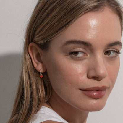 One & Eight - Ruby Heart Enamel Earrings