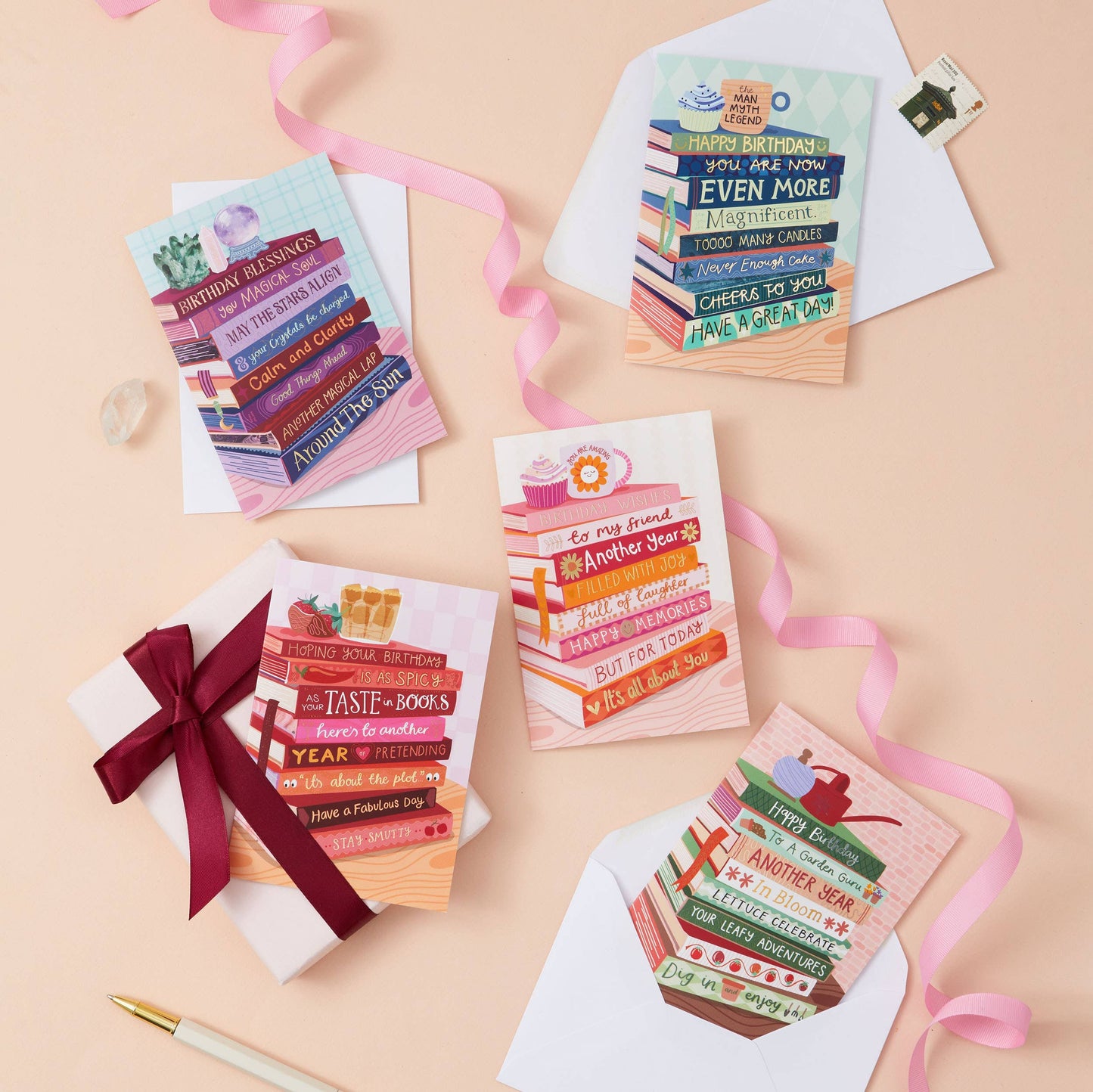 Two For Joy Illustration - Spicy Books & Ice Coffee - Foiled Bookish Birthday Card for a friend