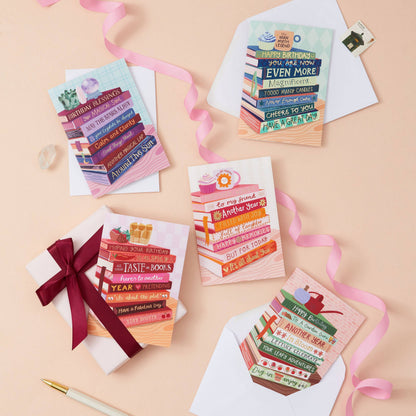 Two For Joy Illustration - Spicy Books & Ice Coffee - Foiled Bookish Birthday Card for a friend