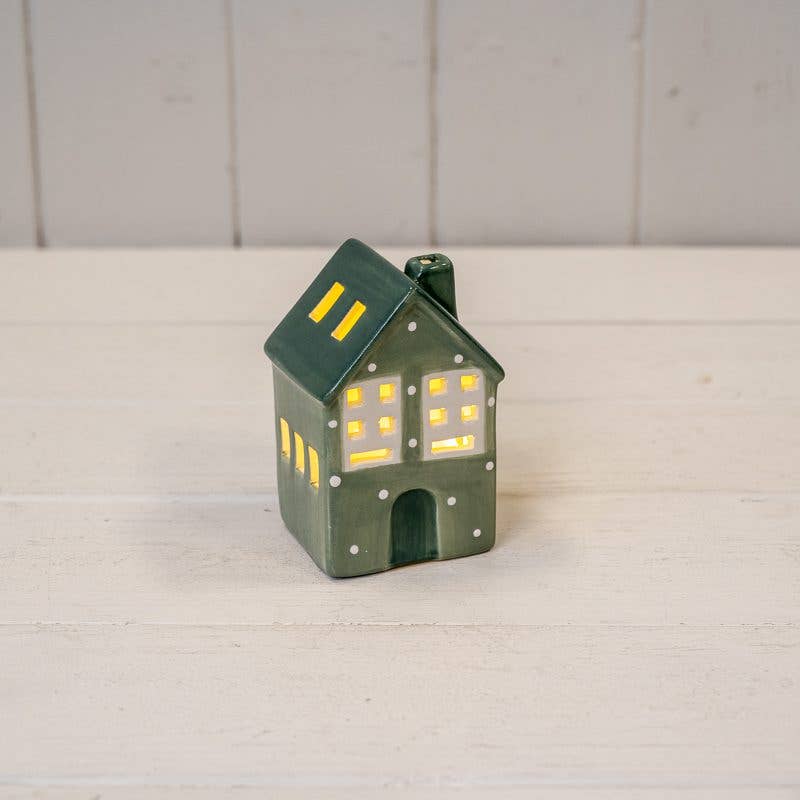 Green Ceramic Led House With Snowball Décor
