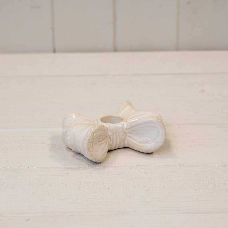 Glazed Ceramic Double Bow Candle Holder - christmas decoration