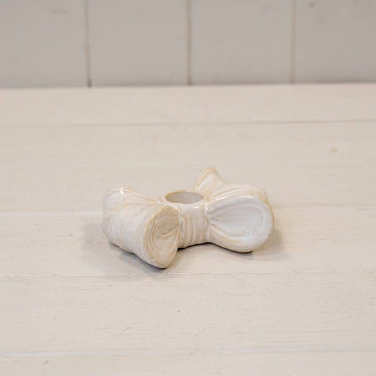 Glazed Ceramic Double Bow Candle Holder - christmas decoration