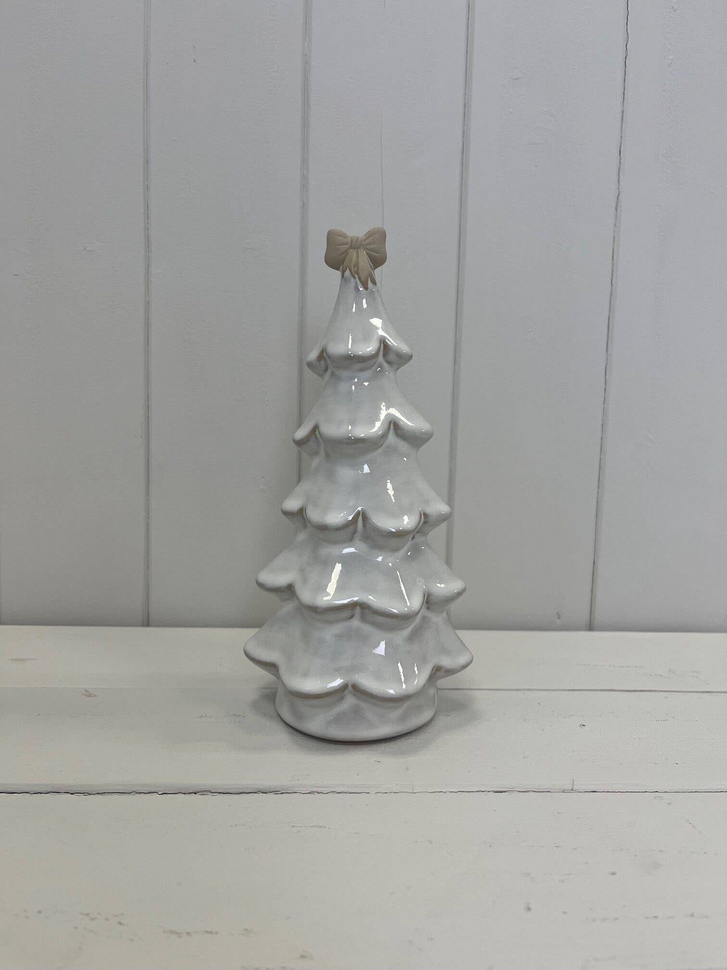 Medium Stone Glazed Ceramic Christmas Tree With Bow