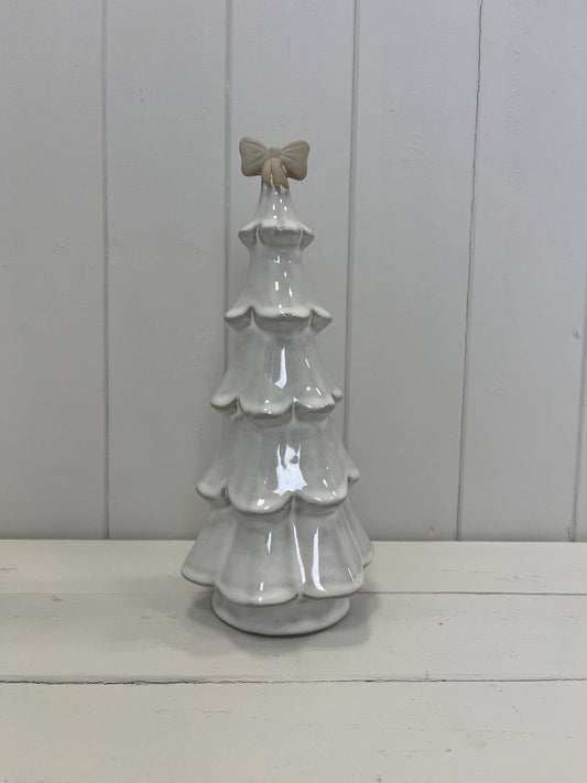 Satchville - Stone Glazed Ceramic Christmas Tree With Cream Bow