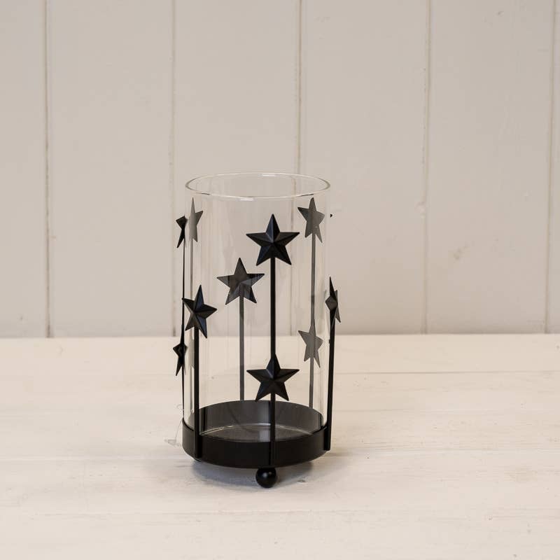 Satchville - Small Black Metal Star Candle Holder with Glass Insert