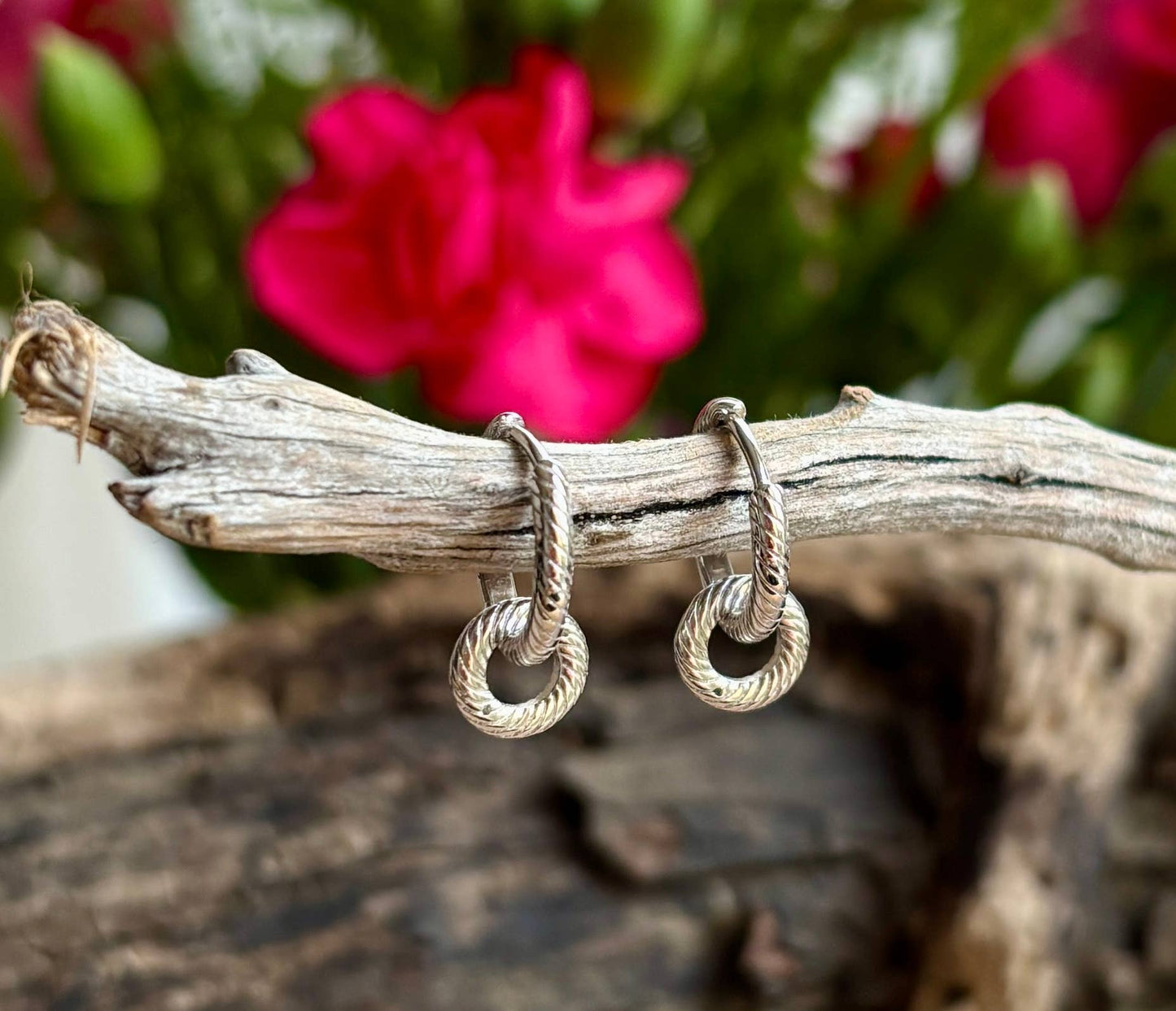 Ocean Ripples - 925 Sterling Silver Rope Texture Interlinked Hoops Earrings