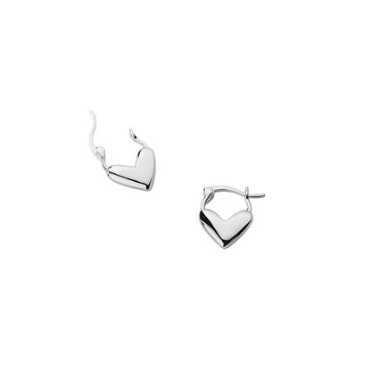 White Leaf - Heart Huggie Earring in Silver