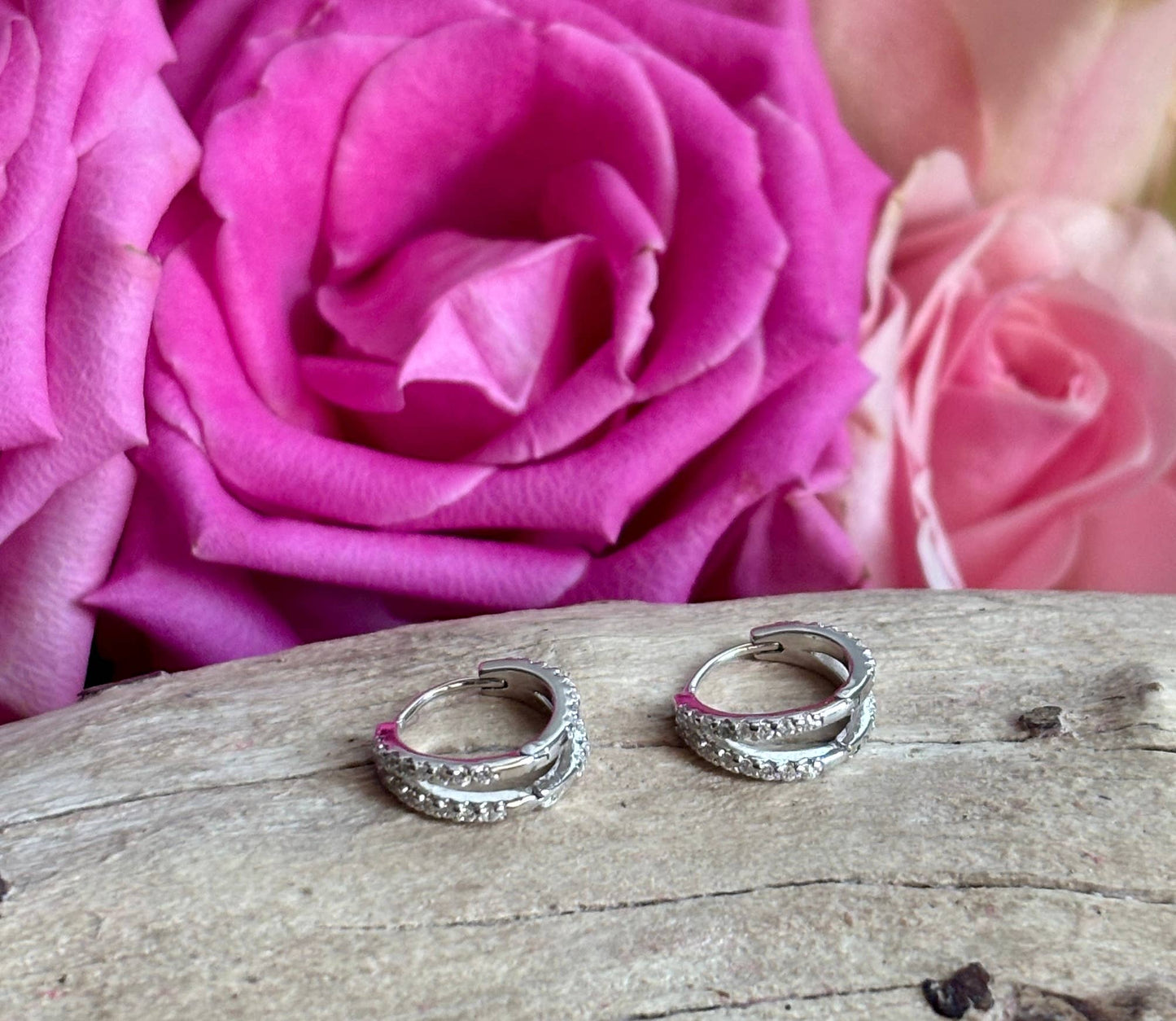 Ocean Ripples - 925 Sterling Silver Cubic Zirconia Double Hoop Earrings   
