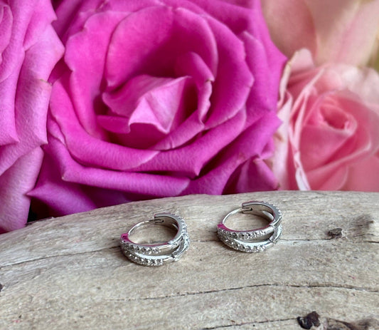 Ocean Ripples - 925 Sterling Silver Cubic Zirconia Double Hoop Earrings   