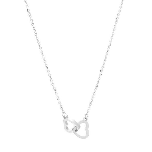 White Leaf - Linked Heart Necklace in Silver