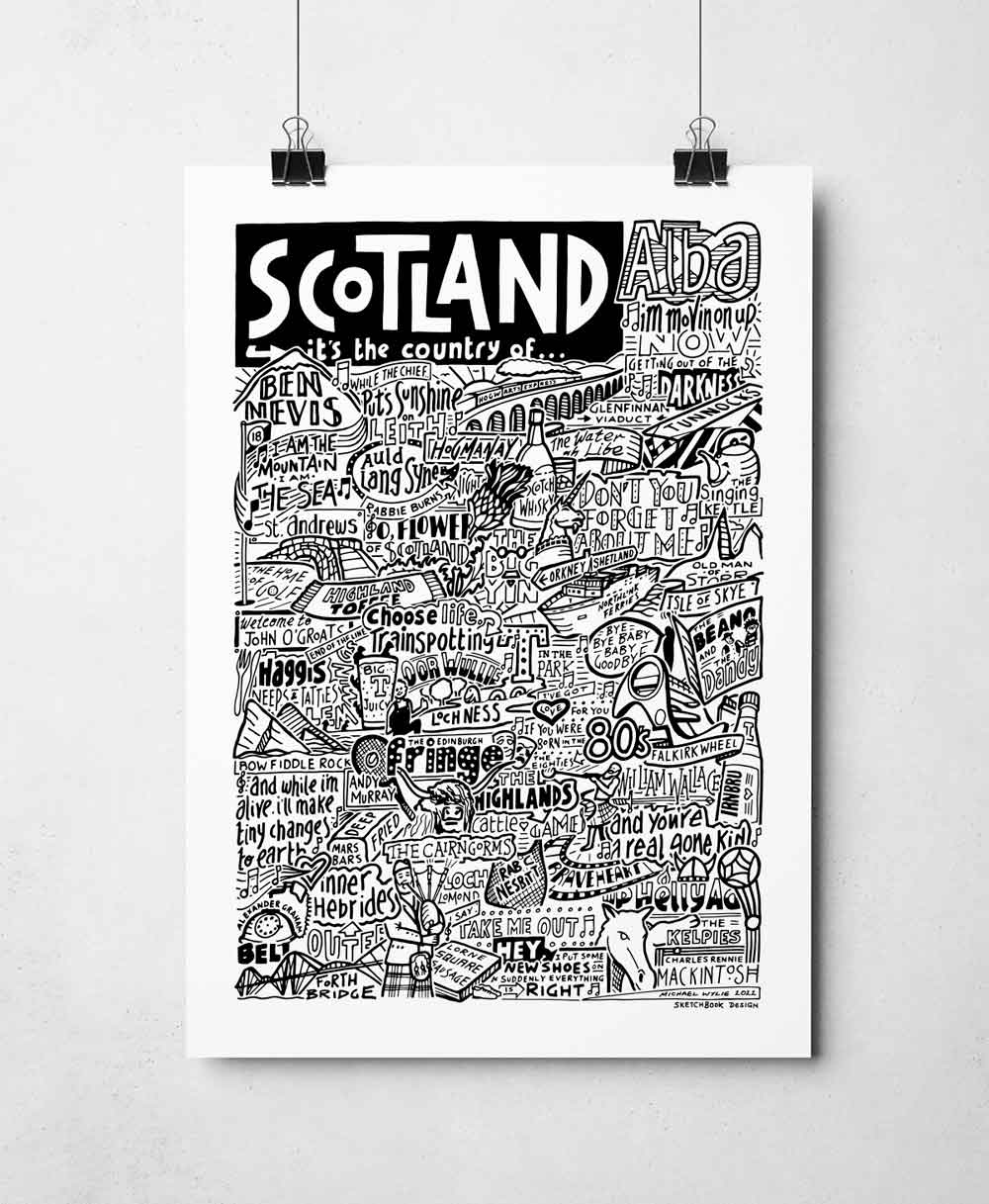 Sketchbook Design - Scotland Landmarks It's The Country Of Art Print