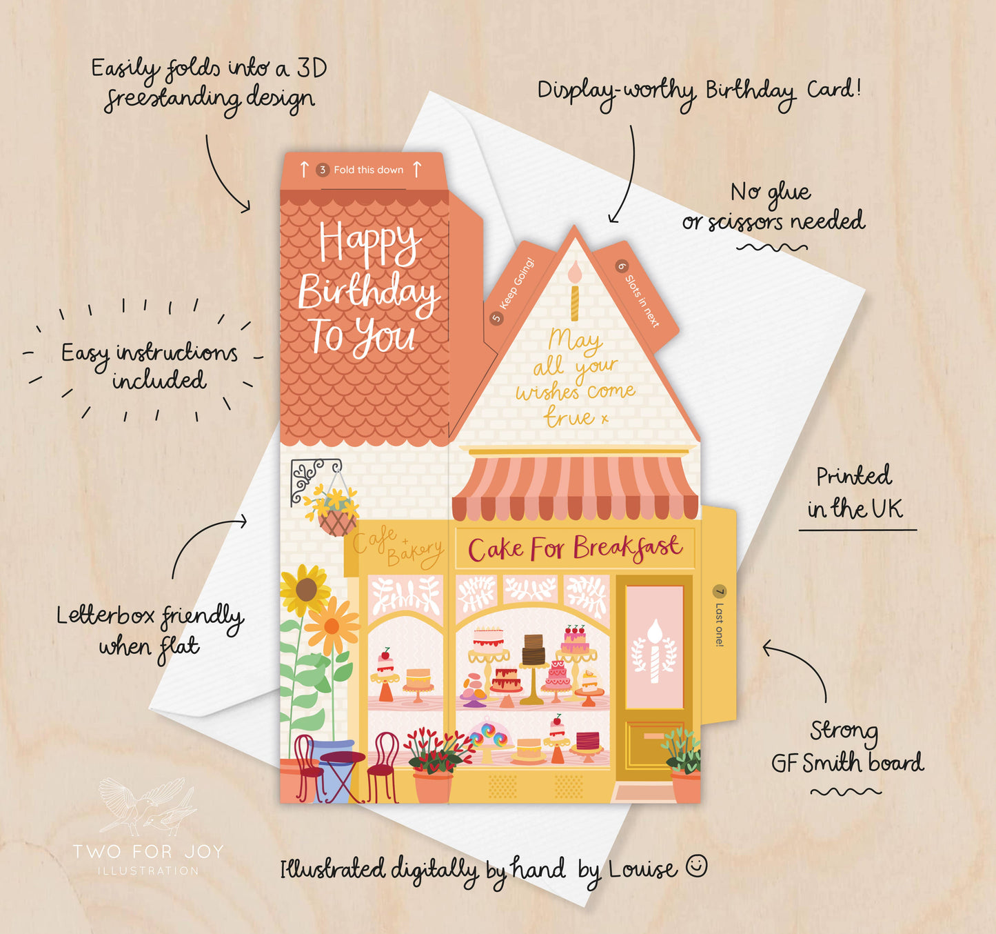 Two For Joy Illustration - Cake for Breakfast Birthday Card – 3D Slot Together Card