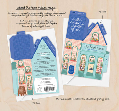 Two For Joy Illustration - Book Nook Birthday Card – 3D Slot Together Card