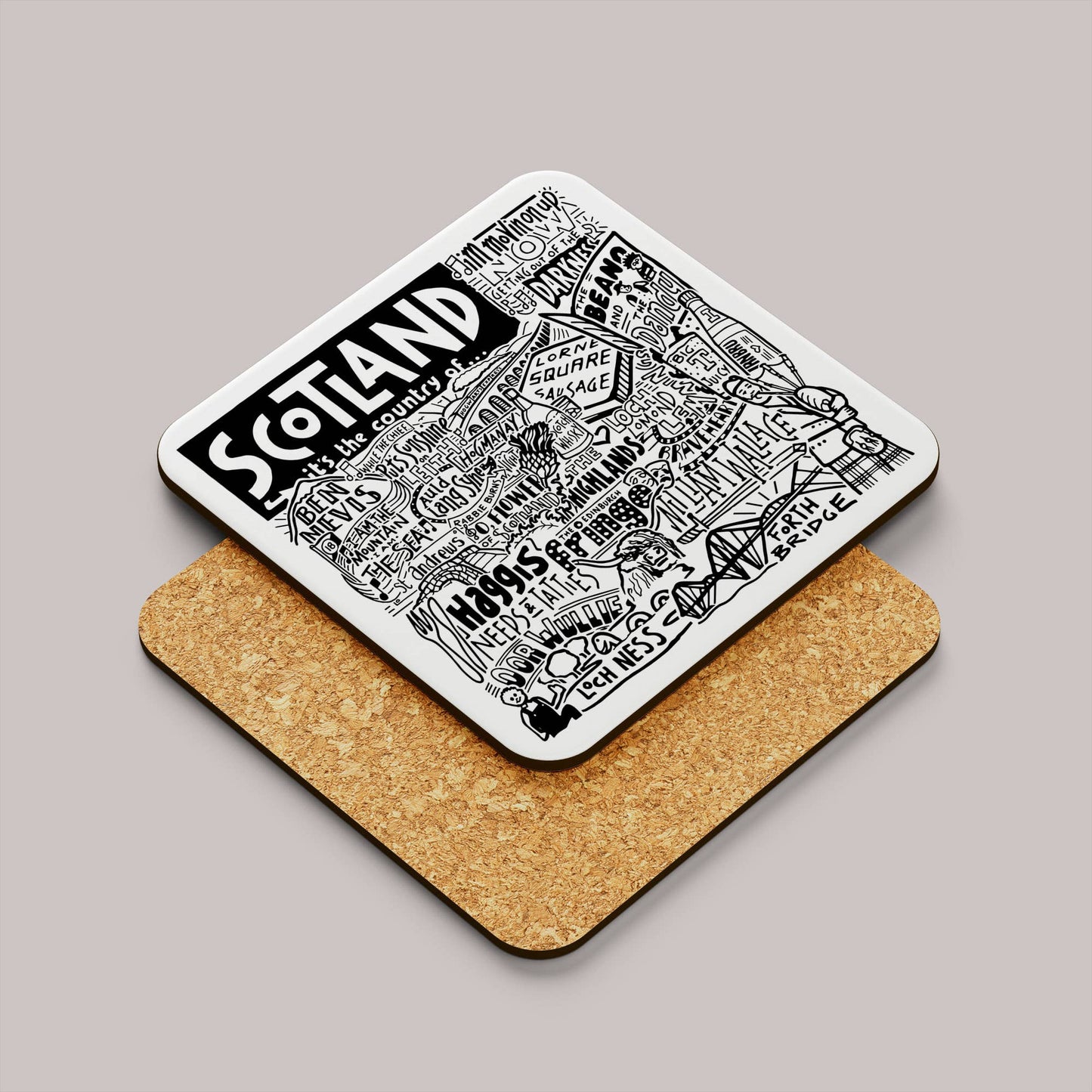 Sketchbook Design - Scotland Landmarks Square Coaster