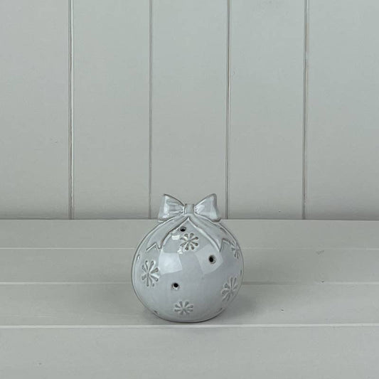 Satchville - Glazed Ceramic Bauble With Bow Ornament