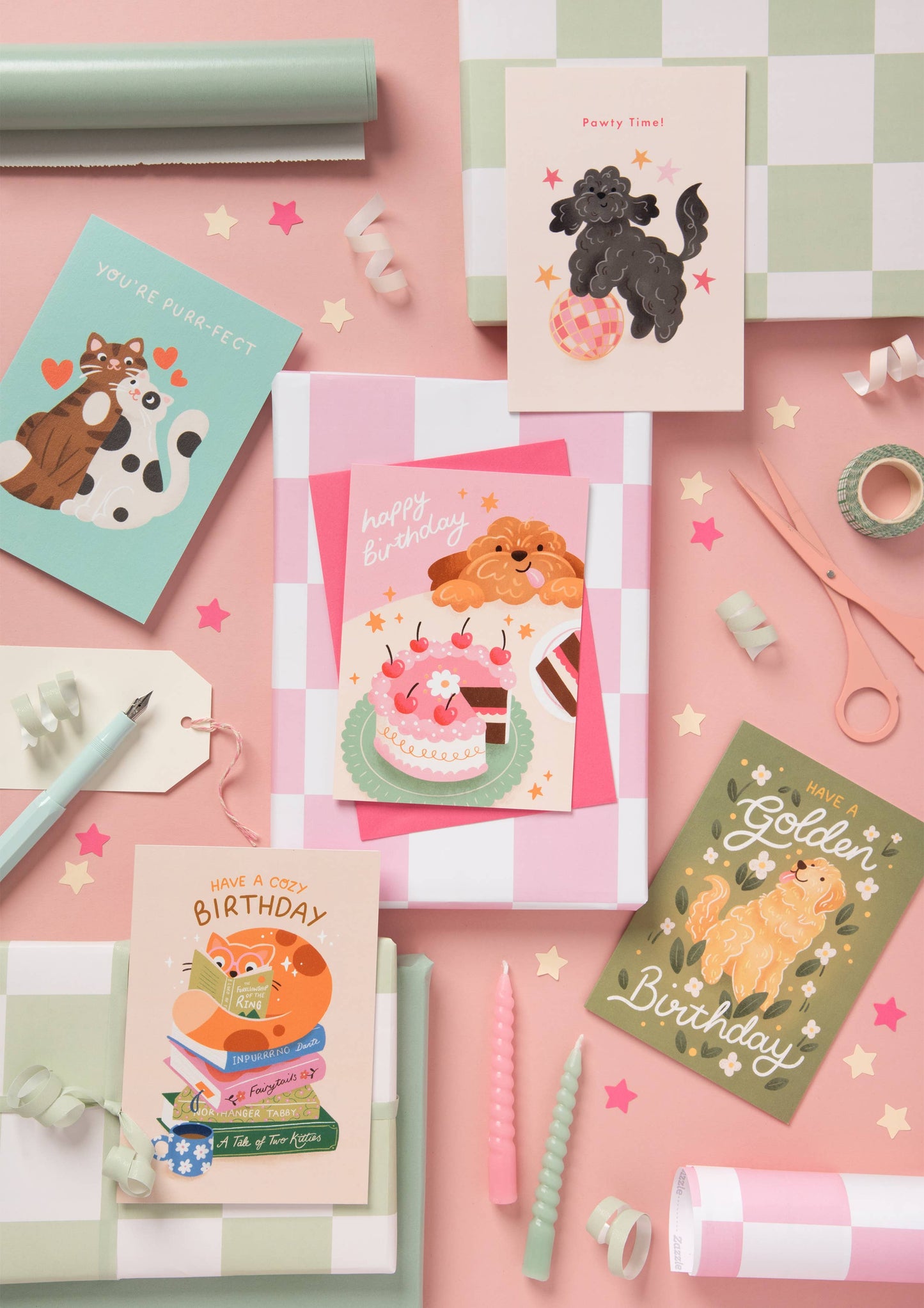 Hopscotch Paper Co. - Cat & Books Birthday Card, Cute & Unique Birthday Card