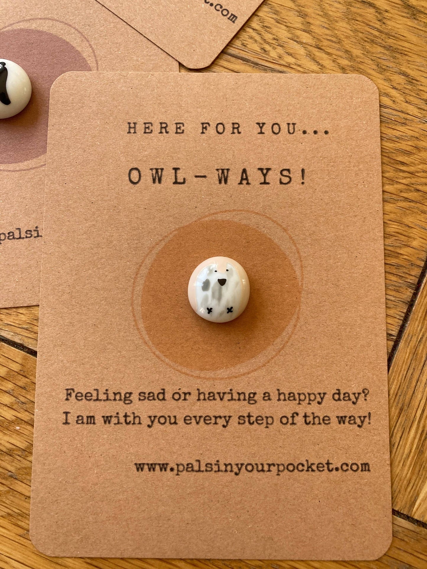 Pals in your Pocket - Pocket Pet Little Bird Pebble Note Card With Puffin & Owl