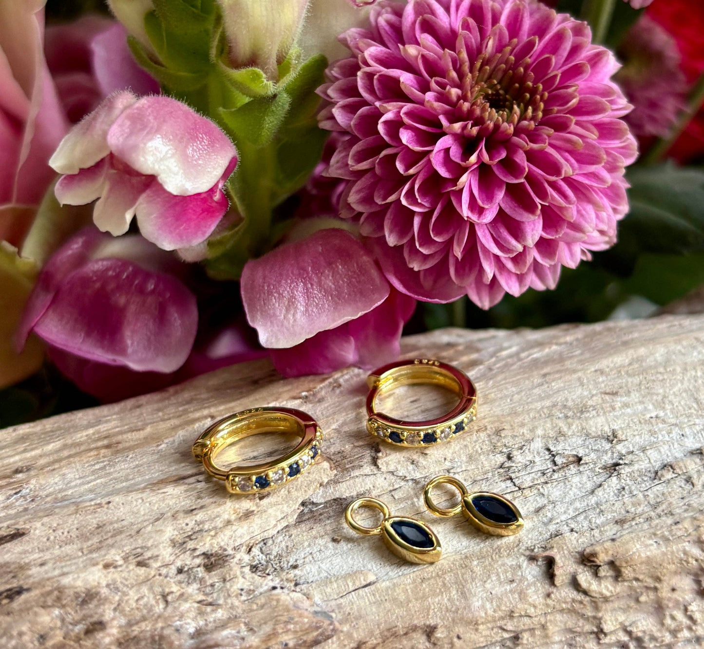 Ocean Ripples - 18ct Gold Plated Cubic Zirconia Drop Huggie Earrings