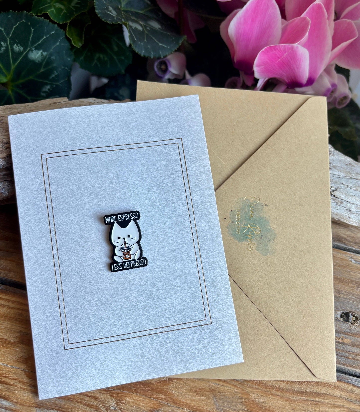 Ocean Ripples - More Espresso Less Depress Pin Badge Card