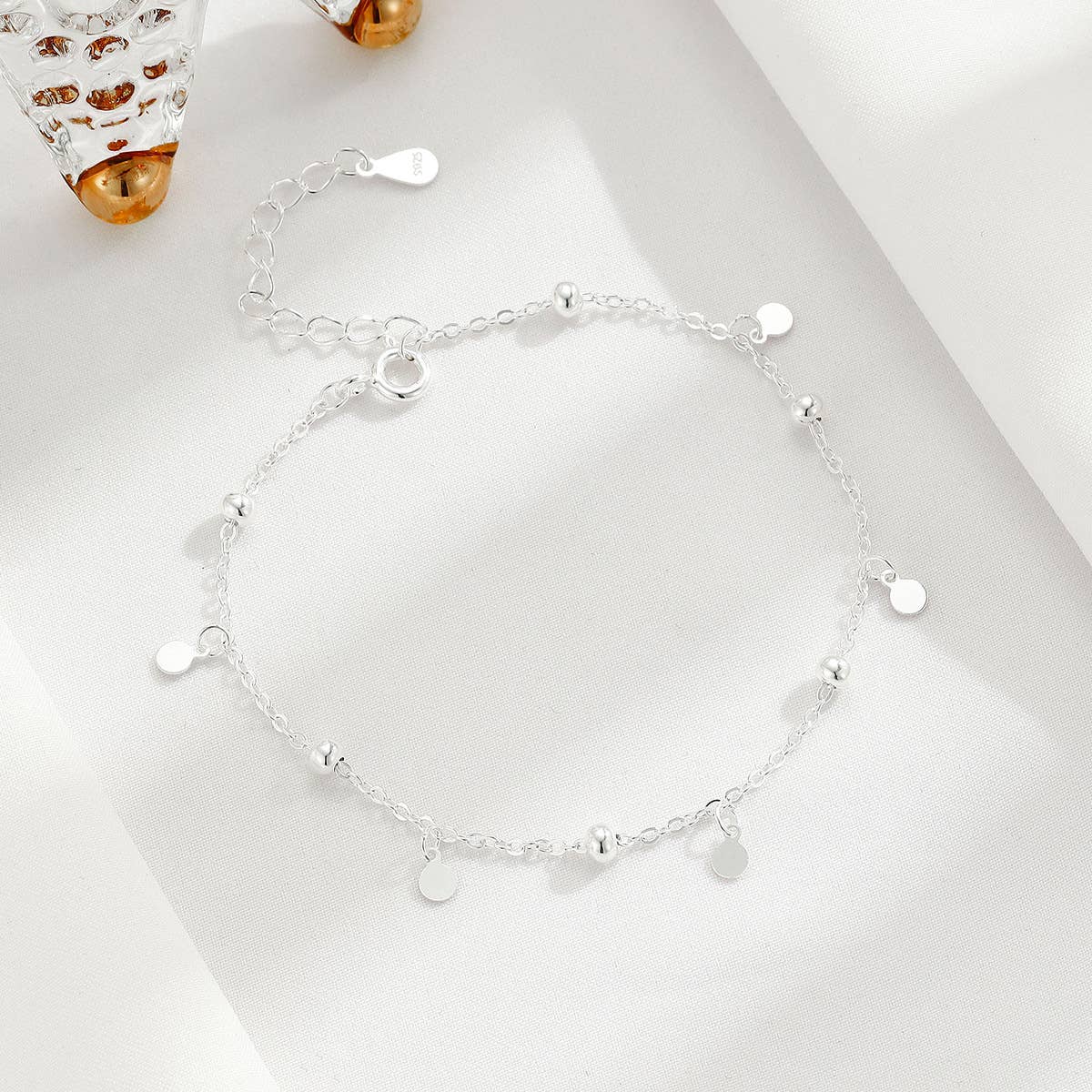 White Leaf - Ball & Disc Bracelet in Sterling Silver