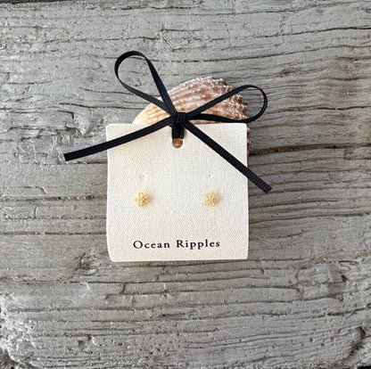 Ocean Ripples - 14ct Gold Plated Mini Hollow Flower Stud Earrings 