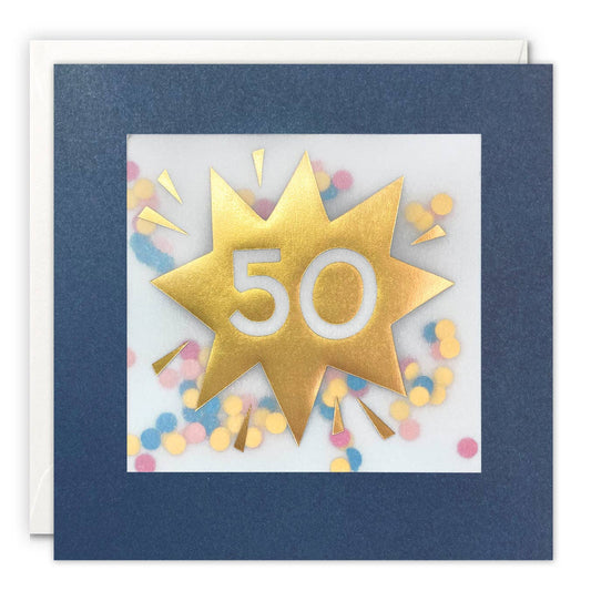 James Ellis - Age 50 Gold Confetti Birthday Card - Paper Shakies