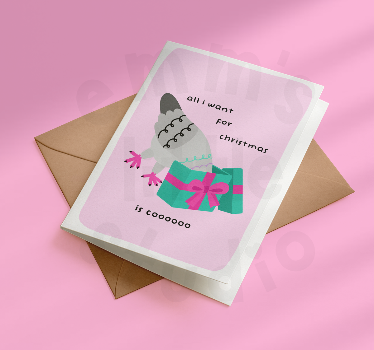 Emm's Little Studio - All I Want For Christmas Is Coo Pigeon Christmas Card