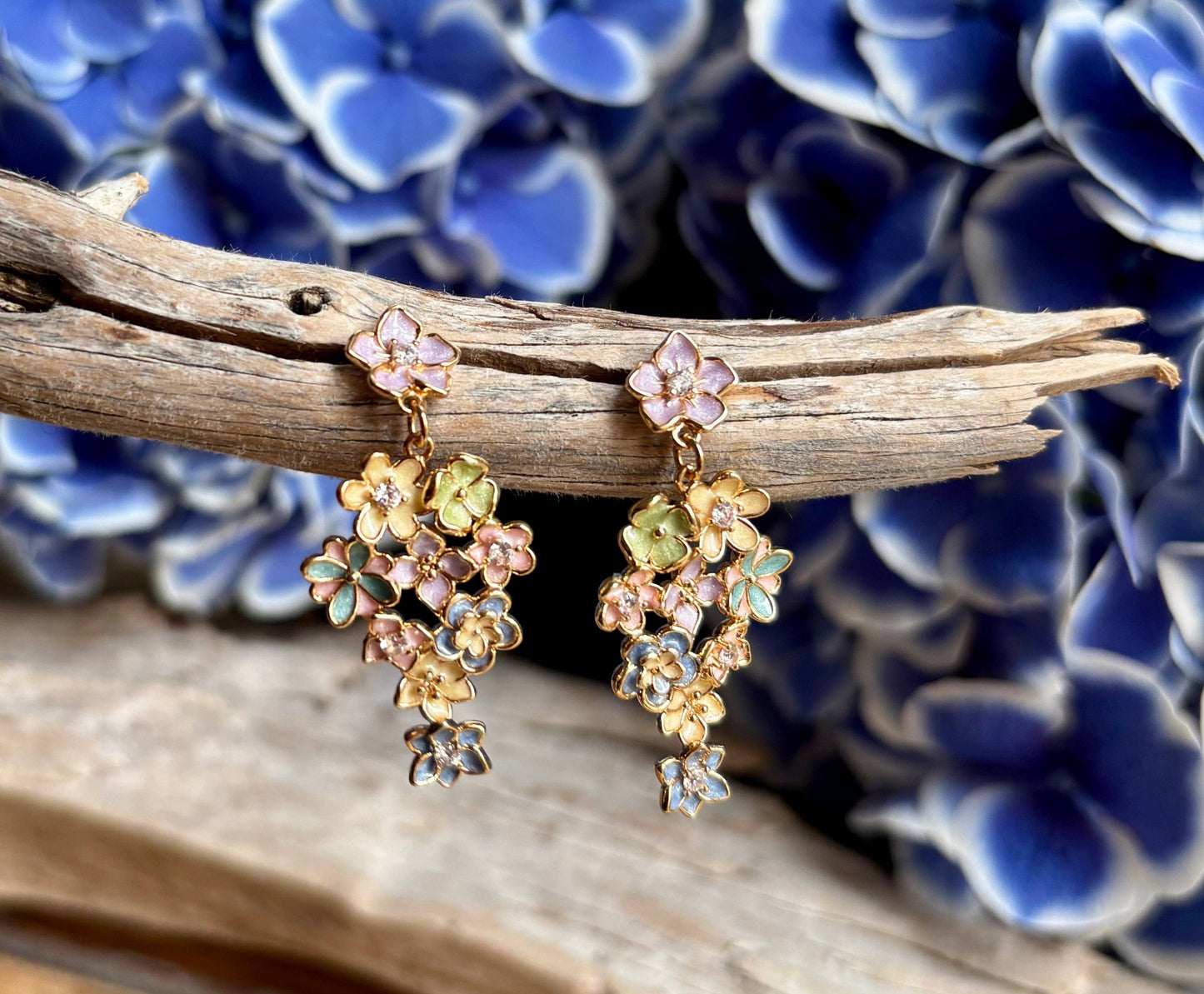 Ocean Ripples - 14ct Gold Plated Pastel Garden Cascade Earrings