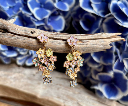 Ocean Ripples - 14ct Gold Plated Pastel Garden Cascade Earrings