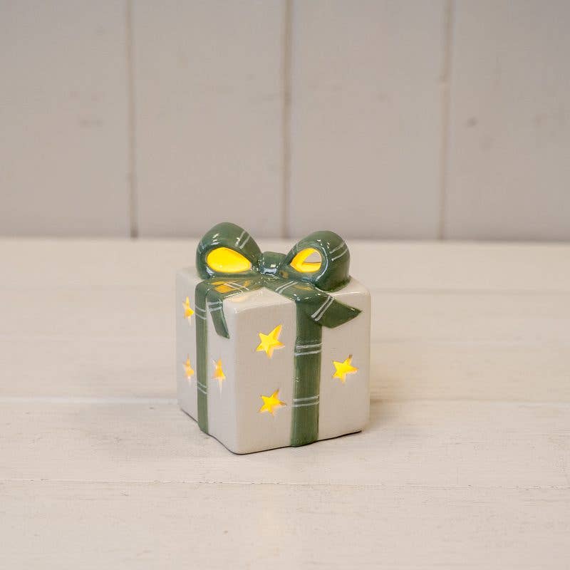 Satchville - White/Green Ceramic Present with LED