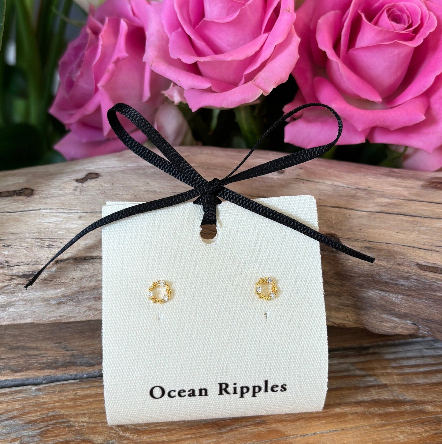 Ocean Ripples - 14ct Gold Plated Cubic Zirconia Wreath Earrings 