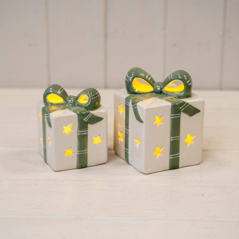 Satchville - White/Green Ceramic Present with LED