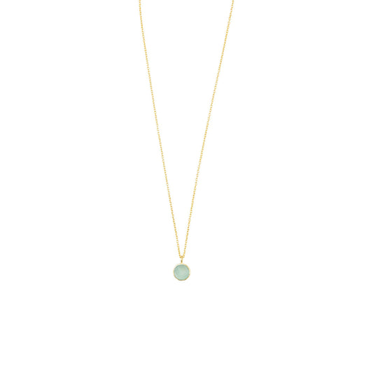 White Leaf - Faceted Stone Necklace in Gold with Aqua Chalcedony