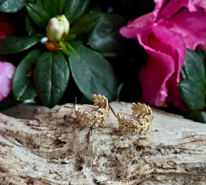 Ocean Ripples - 14ct Gold Plated Cubic Zirconia Leaf Earrings