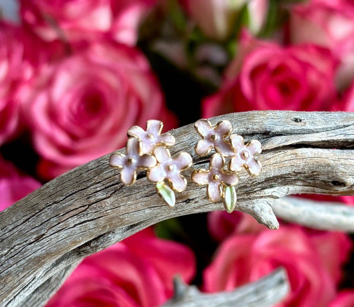 Ocean Ripples - 14ct Gold Plated Lilac Flower Stud Earrings