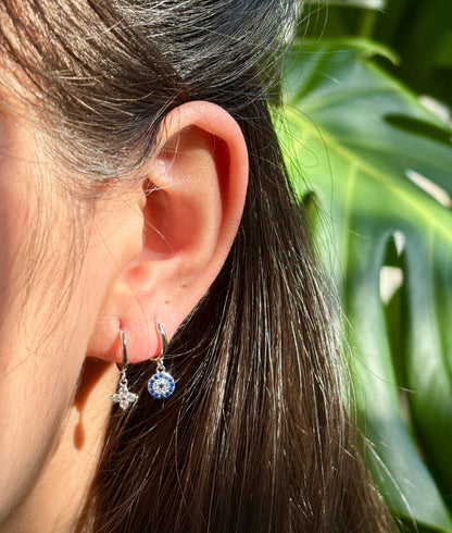 Ocean Ripples - 925 Sterling Silver Cubic Zirconia Clover Huggie Earrings