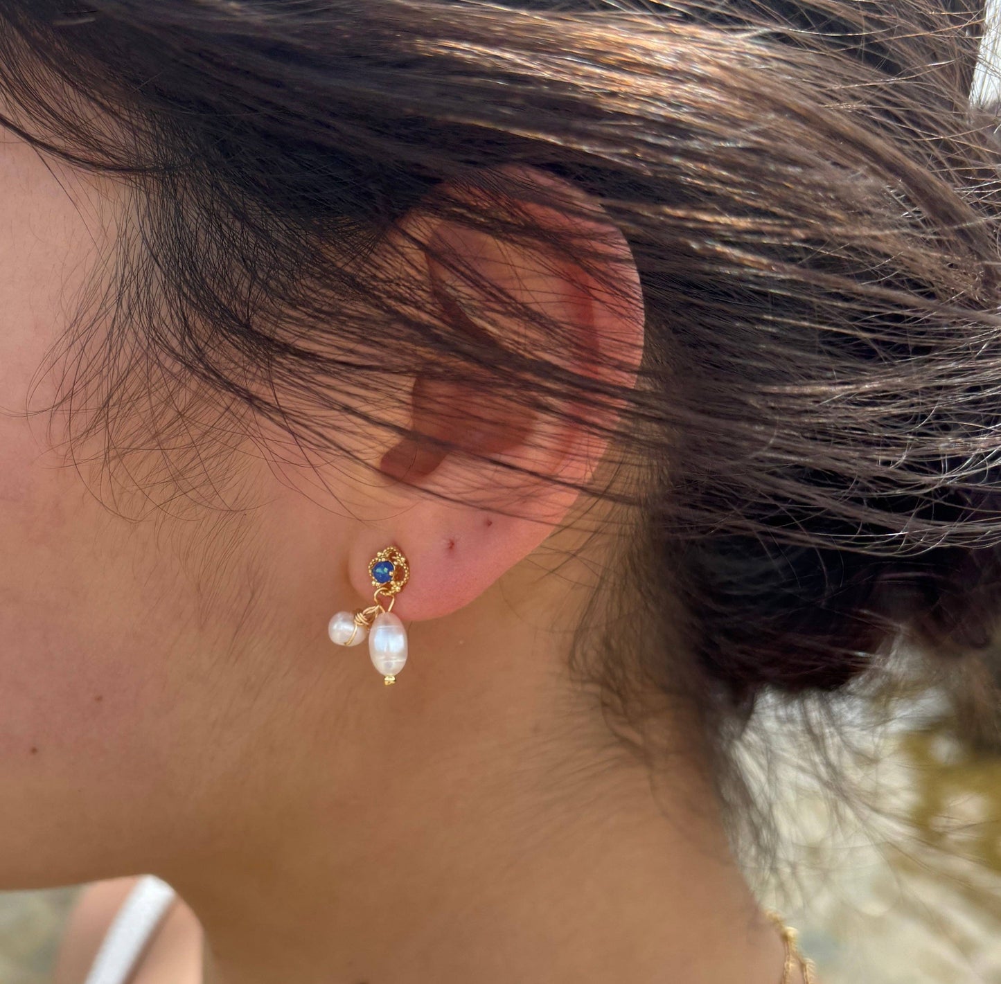 Ocean Ripples - 14ct Gold Plated Double Fresh Water Pearl Drop Earrings