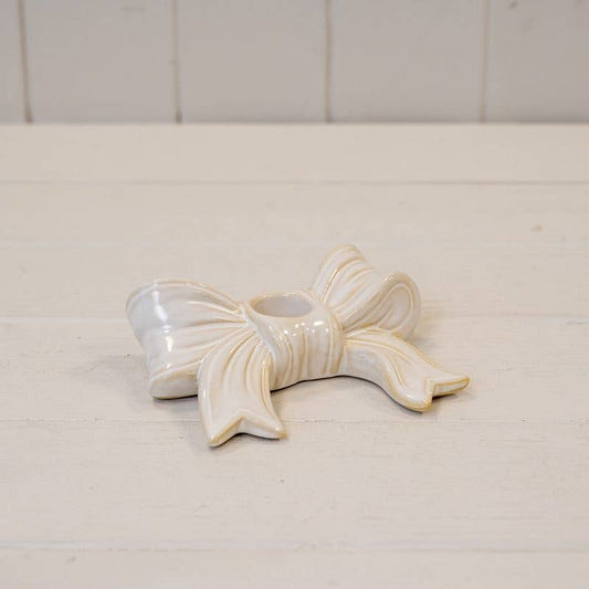 Stone Glazed Long Bow Candle Holder christmas decoration