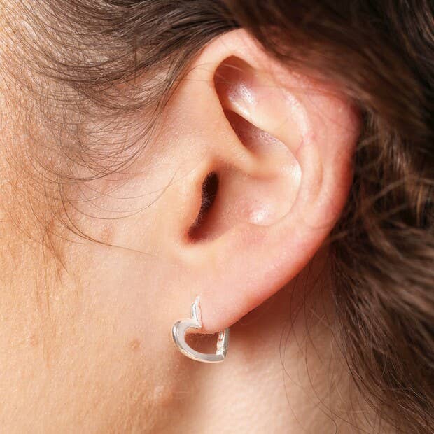 Lisa Angel - Sterling Silver Heart Outline Huggie Hoop Earrings