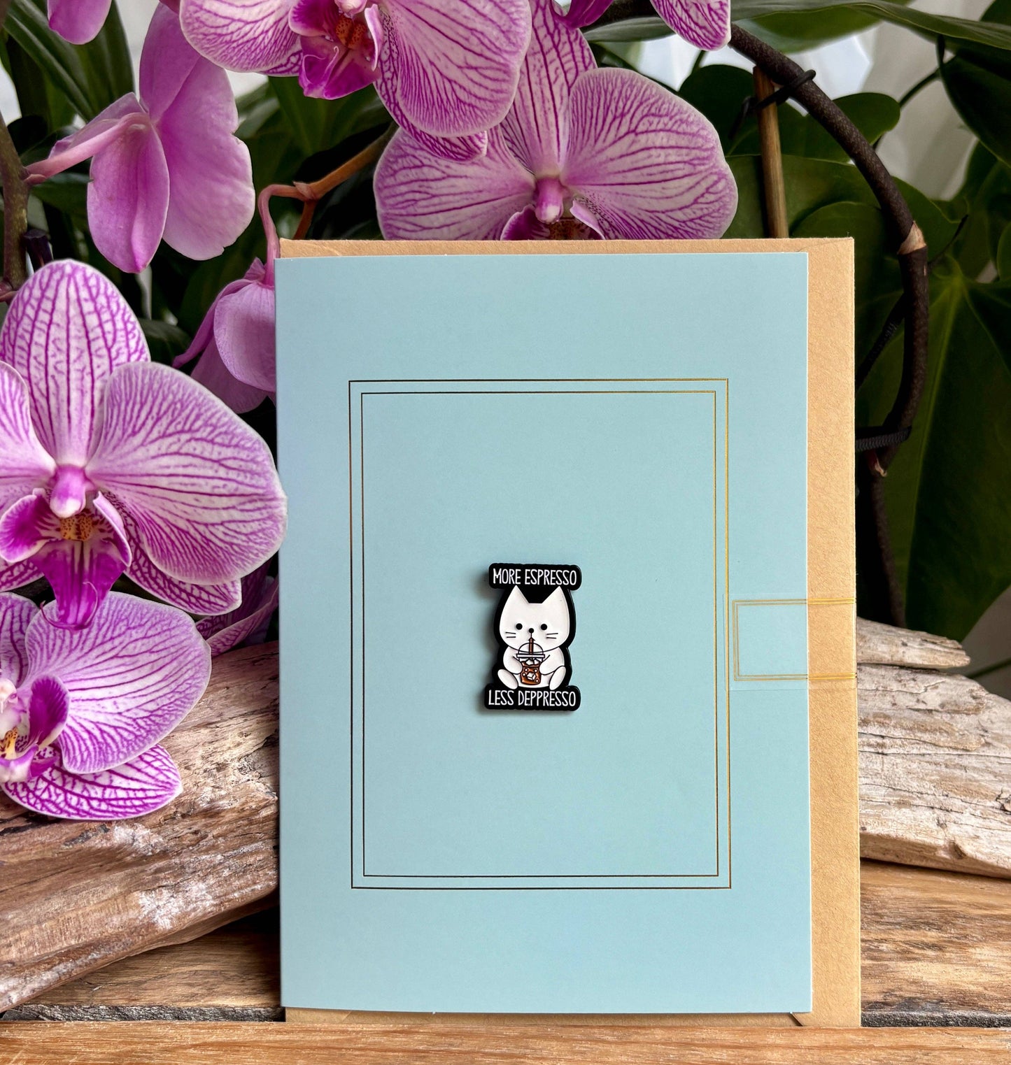 Ocean Ripples - More Espresso Less Depress Pin Badge Card