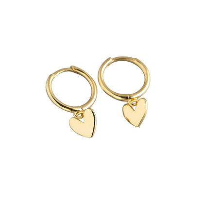 White Leaf - Heart Charm Huggie Earring in Gold