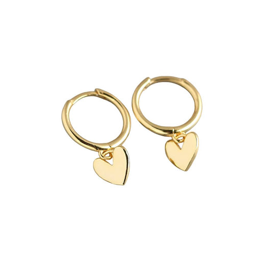 White Leaf - Heart Charm Huggie Earring in Gold