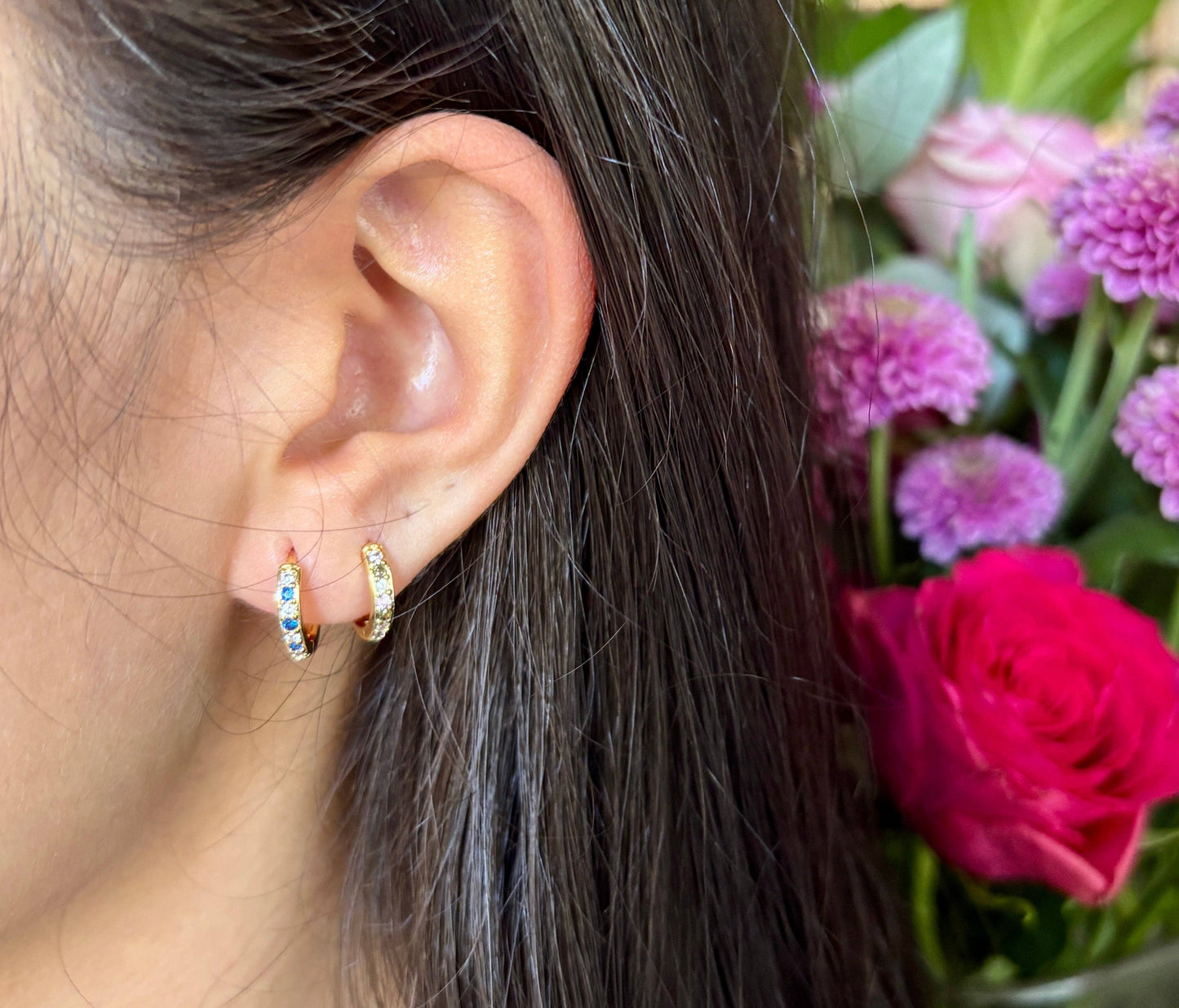 Ocean Ripples - 18ct Gold Plated Cubic Zirconia Drop Huggie Earrings