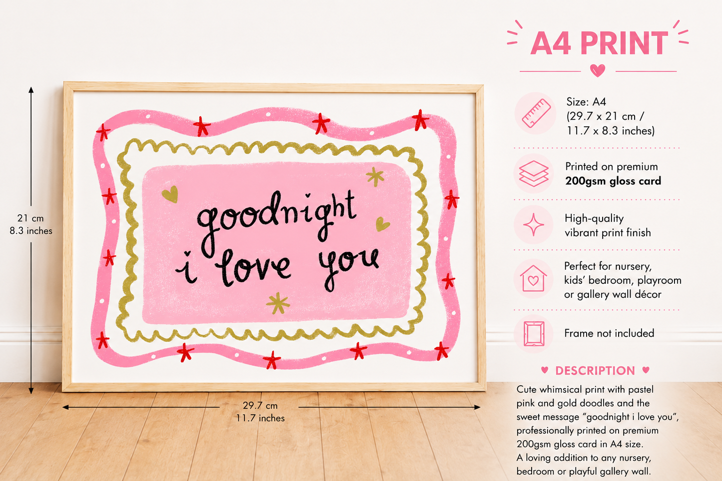 It's Lucy Doodles - Goodnight I love you pink whimsical print