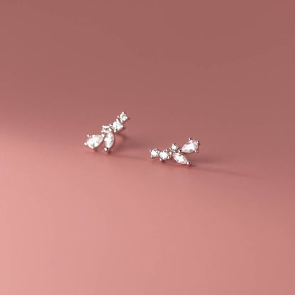 White Leaf - Tiny Curved Cubic Zirconia Earring in Sterling Silver